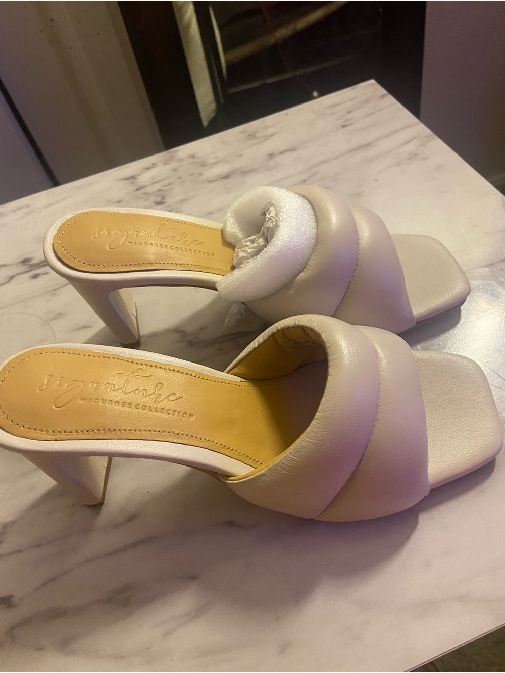 Journee Collection Padded Slide Heels in Ivory